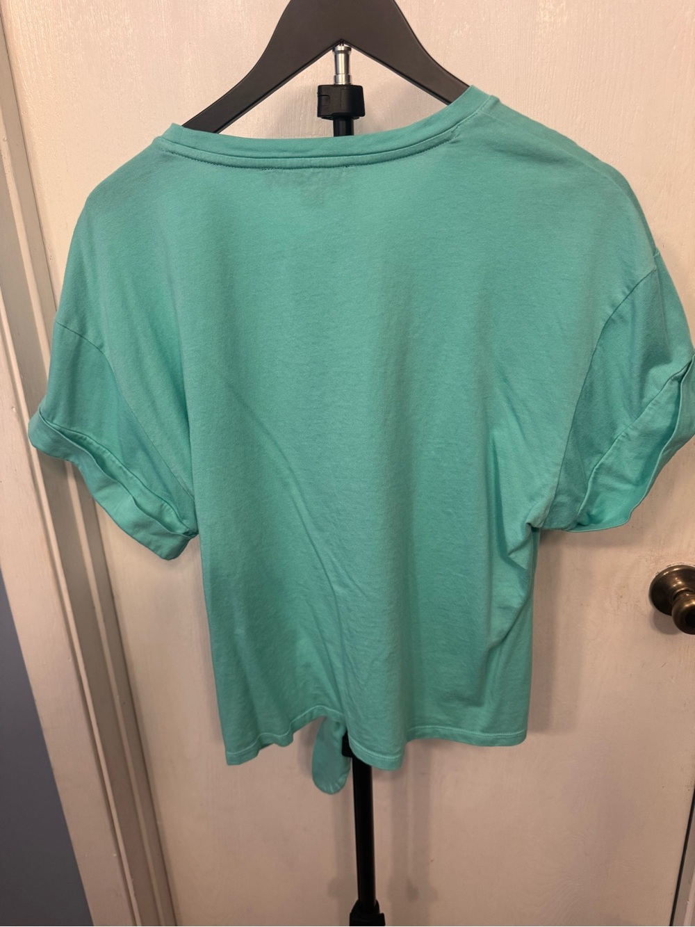 Tommy Hilfiger Women's Tie-Front Crop Tee in Aqua Green Large - Picture 2 of 5